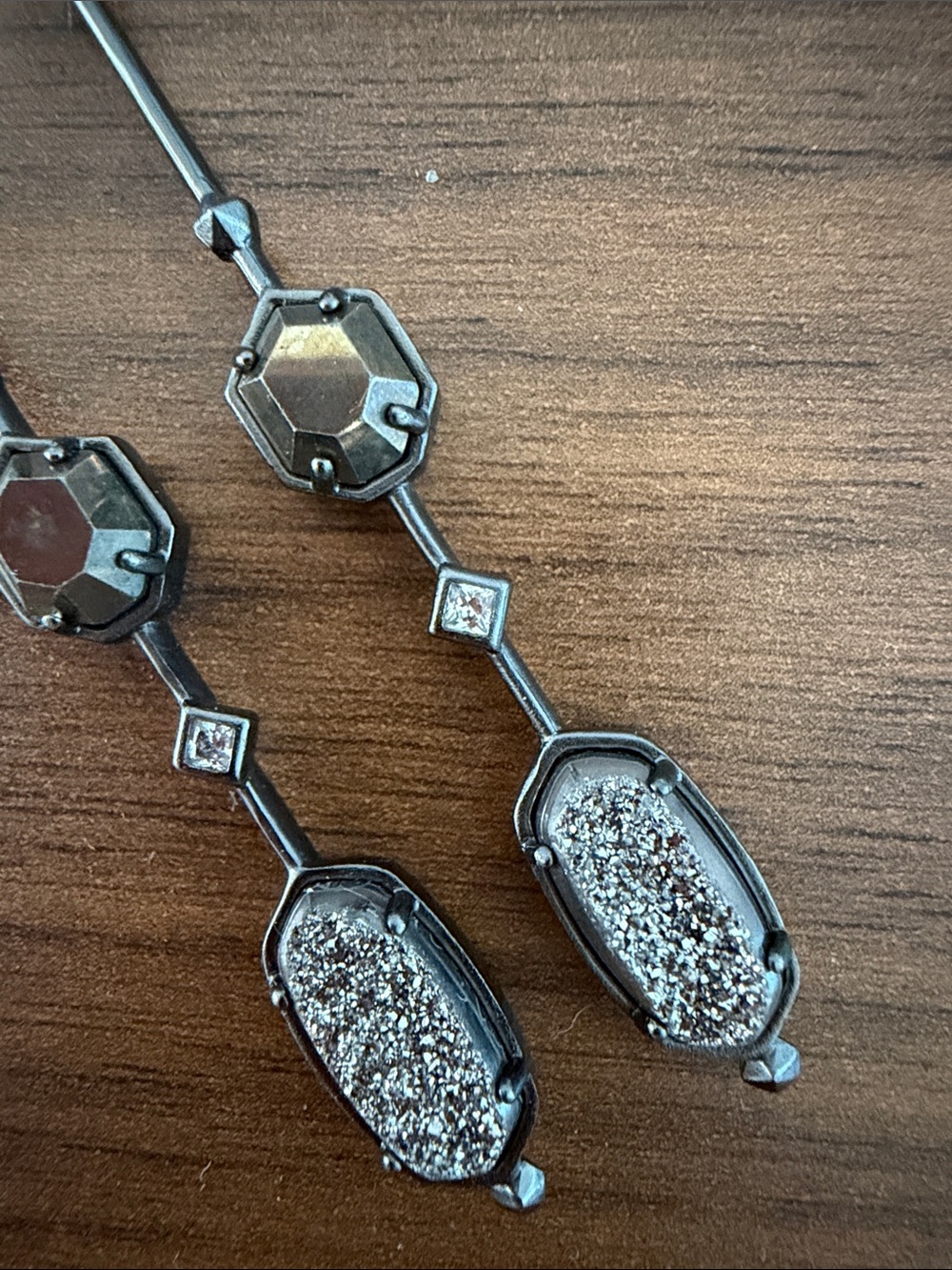 Kendra Scott Gunmetal Druzy Drop Earrings with Hex Accents - Picture 3 of 3